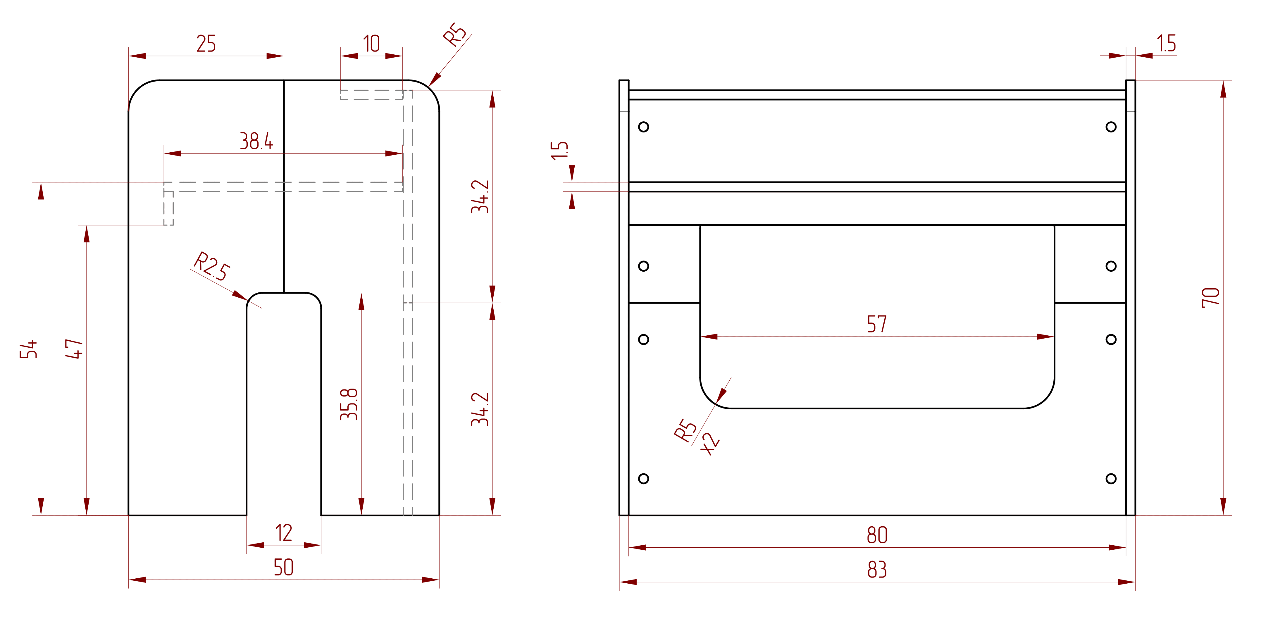 Rysunek techniczny z wymiarami drewnianego biurka dla dzieci